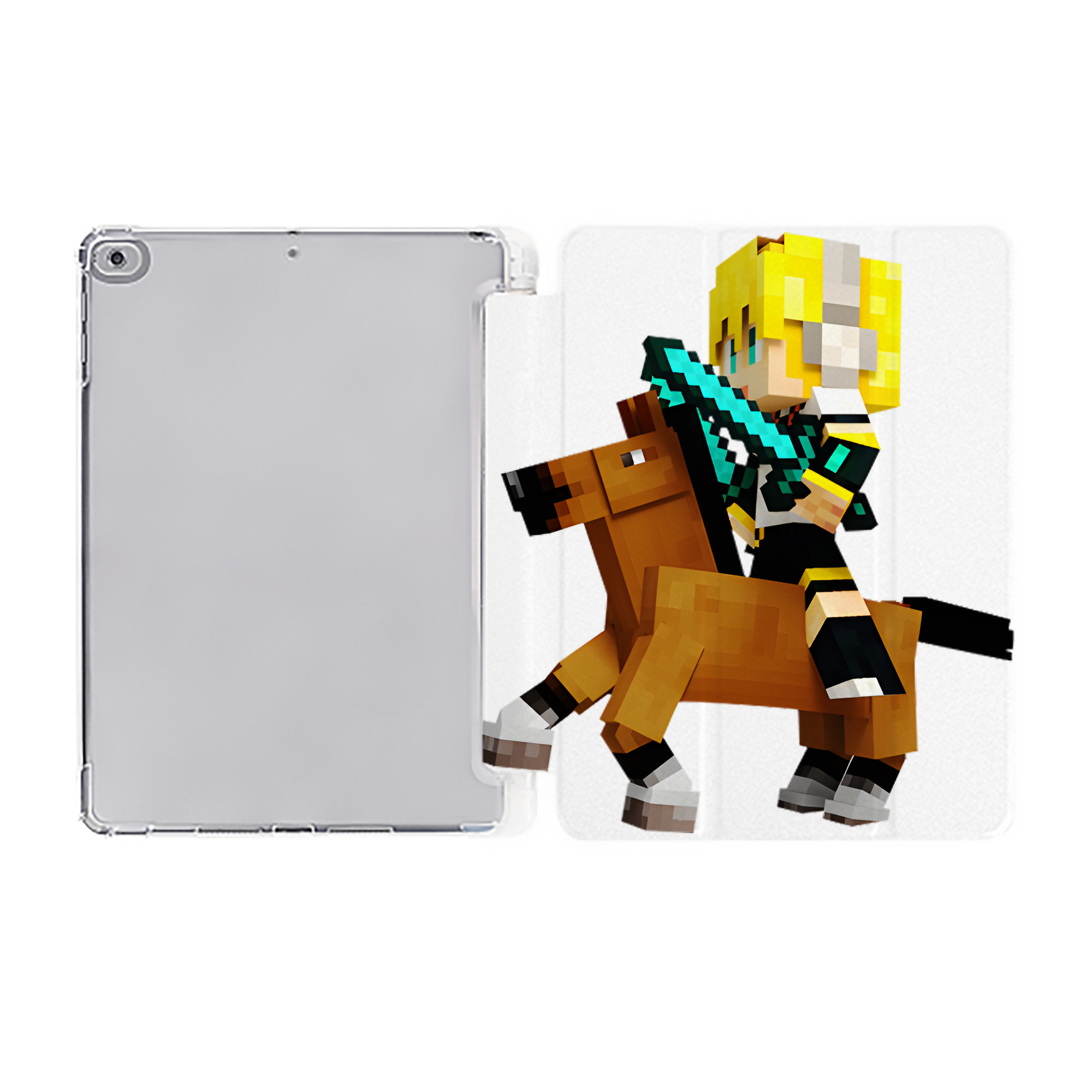 （画像用） マインクラフト ブロックの世界 Minecraft MC Block world IPad ケース ペン収納付き 三つ折りスタンド PUレザー×シリコン 対応機種9.5/10.5/10.9インチ